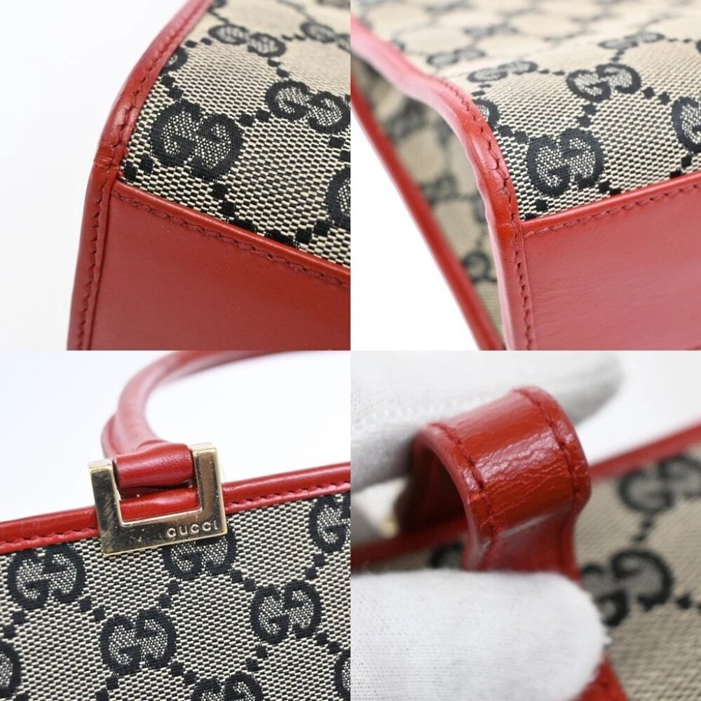 GUCCI GG Pattern Jackie Handbag Canvas Leather Black Red - Picture 6 of 14